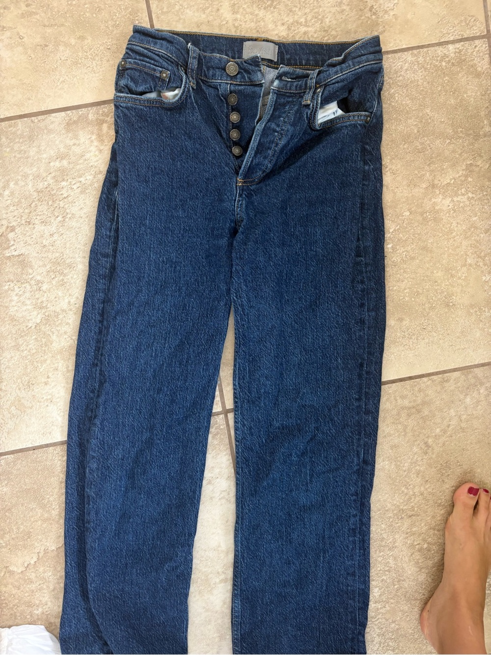 Boyish Dark Blue High-Rise Button-Fly Cropped Jeans